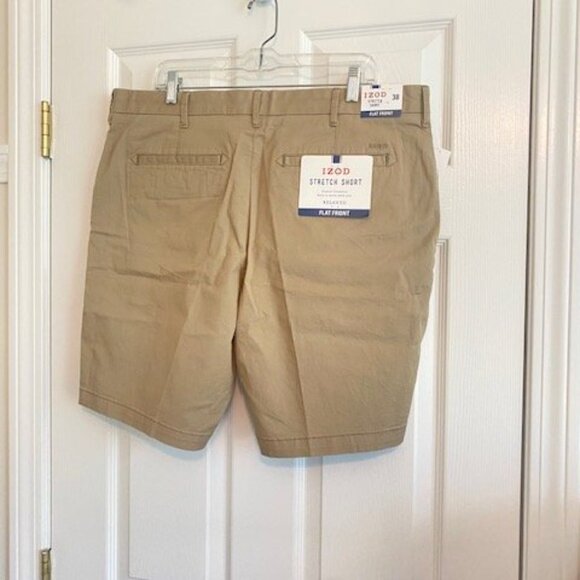 IZOD Shorts Khakis Chino Comfort Flat Front Relaxed Stretch Casual - Beige - Picture 3 of 6